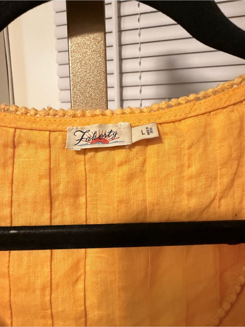 Faherty Yosepha Marigold Frayed V-Neck Linen Top - Picture 2 of 3